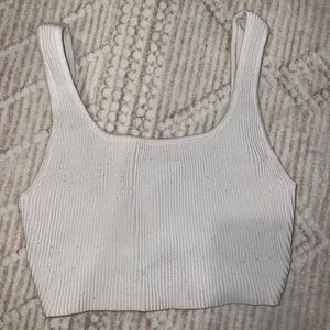 Aritzia White Ribbed Knit Crop Top